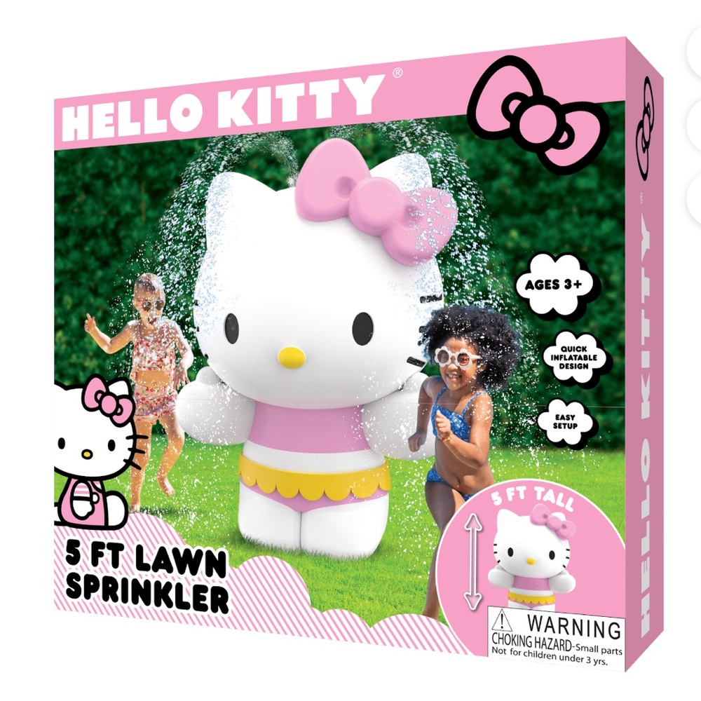 New! Large 5 foot Hello Kitty Pink & White Inflatable Lawn Sprinkler Outdoor Fun